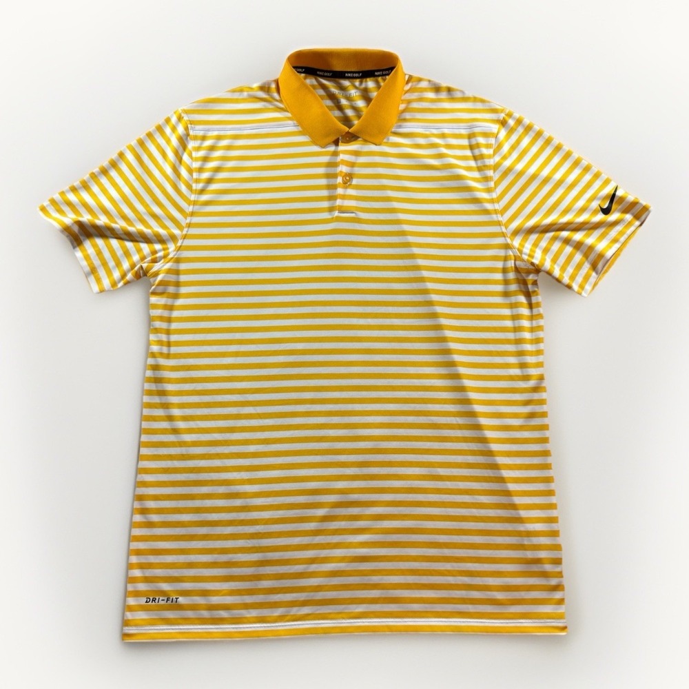 Nike Golf Polo Shirt Men's M Red White Stripe Performance Stretch Dri-Fit Swoosh